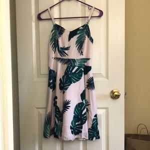 Pink A-line Dress with Palm Leaf Print